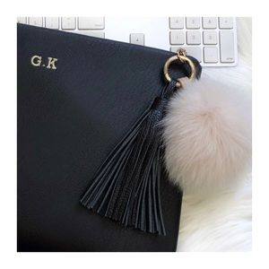 Vegan Leather Tassel and Cream Pom Keychain
